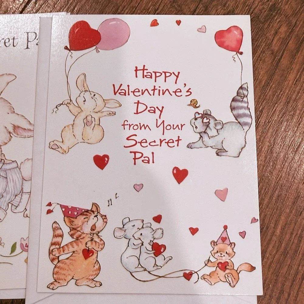 Lot 5 Vtg Secret Pal Cards Reveal Card New w/Envelopes‎ Retro Fun Ephemera